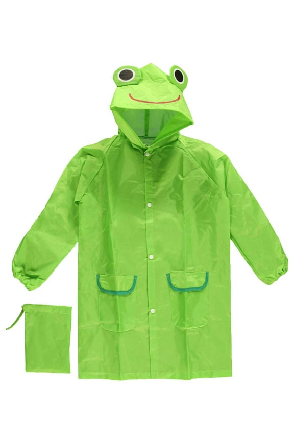 Genesis21 Kids Waterproof Rain Coat with Frog Graphic – Lightweight Polyester Hooded Jacket for Toddlers and Children