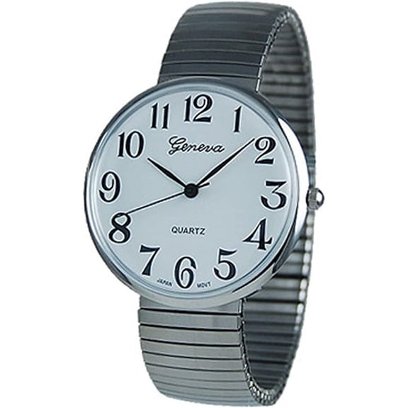 Geneva Womens 37mm Stretch Watch Large Number Easy-Read Dial, Japanese Quartz Movement
