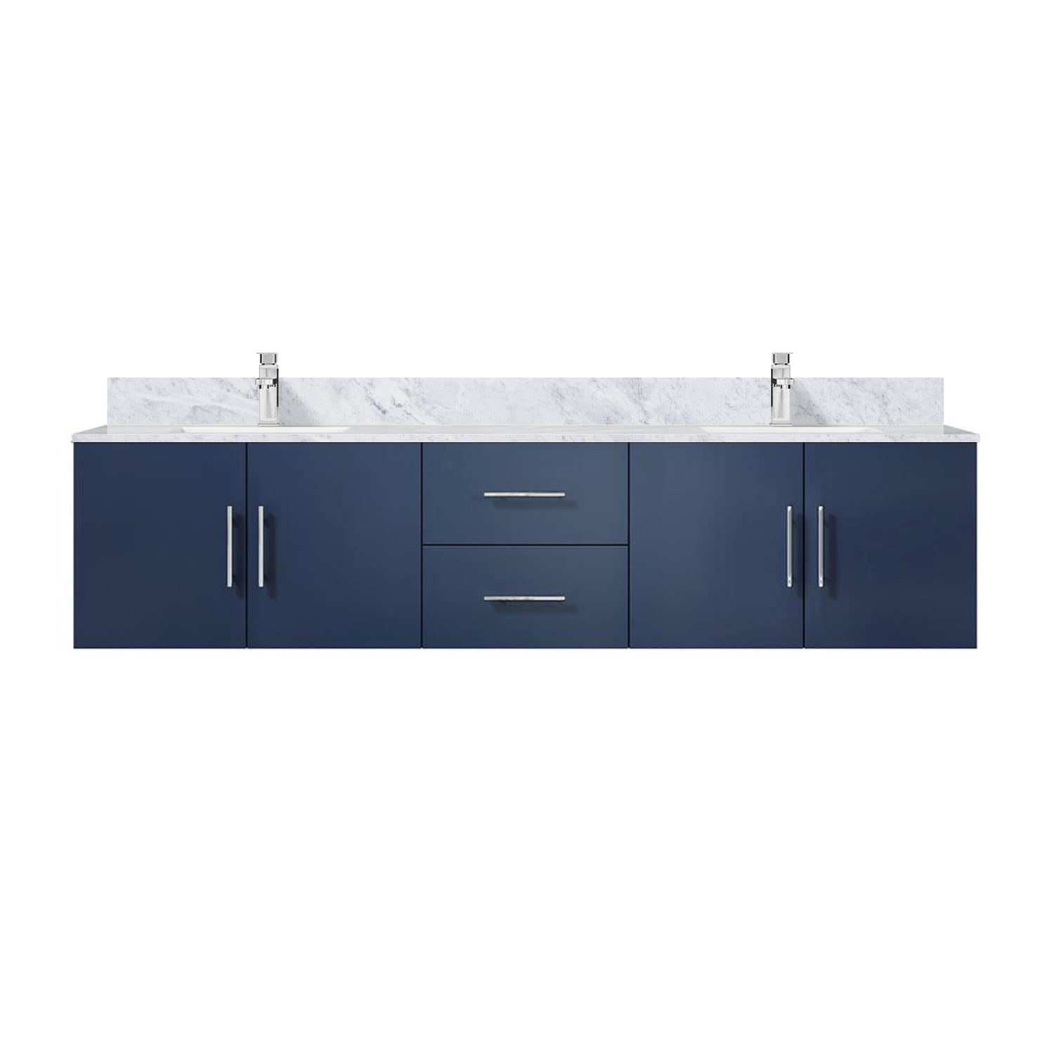 Geneva 80 in. W Navy Blue Double Bath Vanity, Carrara Marble Top, and ...