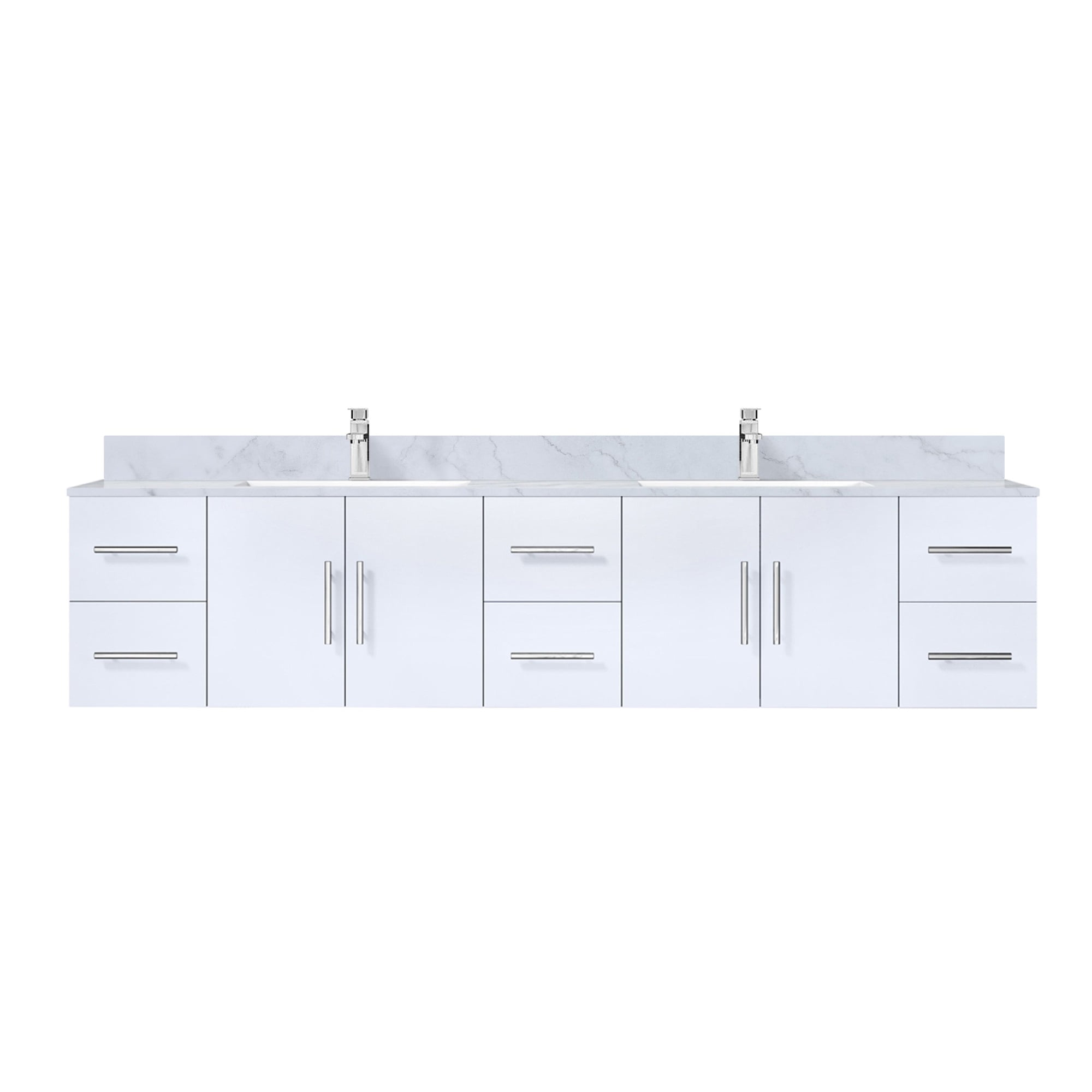 Geneva 84 in. W x 22 in. D Glossy White Double Bath Vanity, Carrara ...