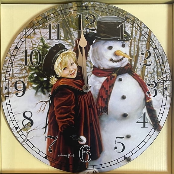Geneva Clock Sandra Kuck Collection Christmas Snowman 12 inch Wall Clock