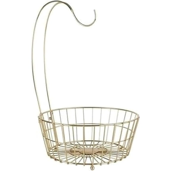 Geneva Countertop Fruit Basket with Gold-Finish Metal Storage Stand for Kitchen Organization & Produce Display