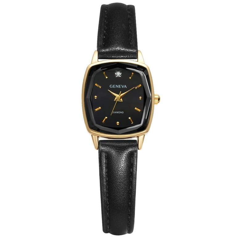 Geneva Ladies Genuine Diamond Dial 22mm Gold Tone Black Faceted