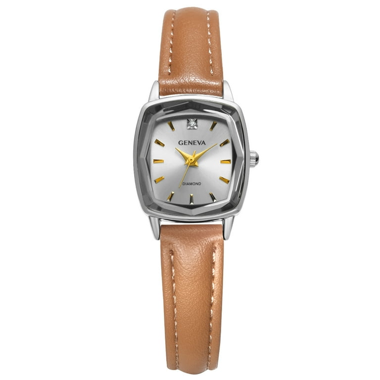 Geneva Ladies Genuine Diamond Dial 22mm Silver Tone Faceted Bezel