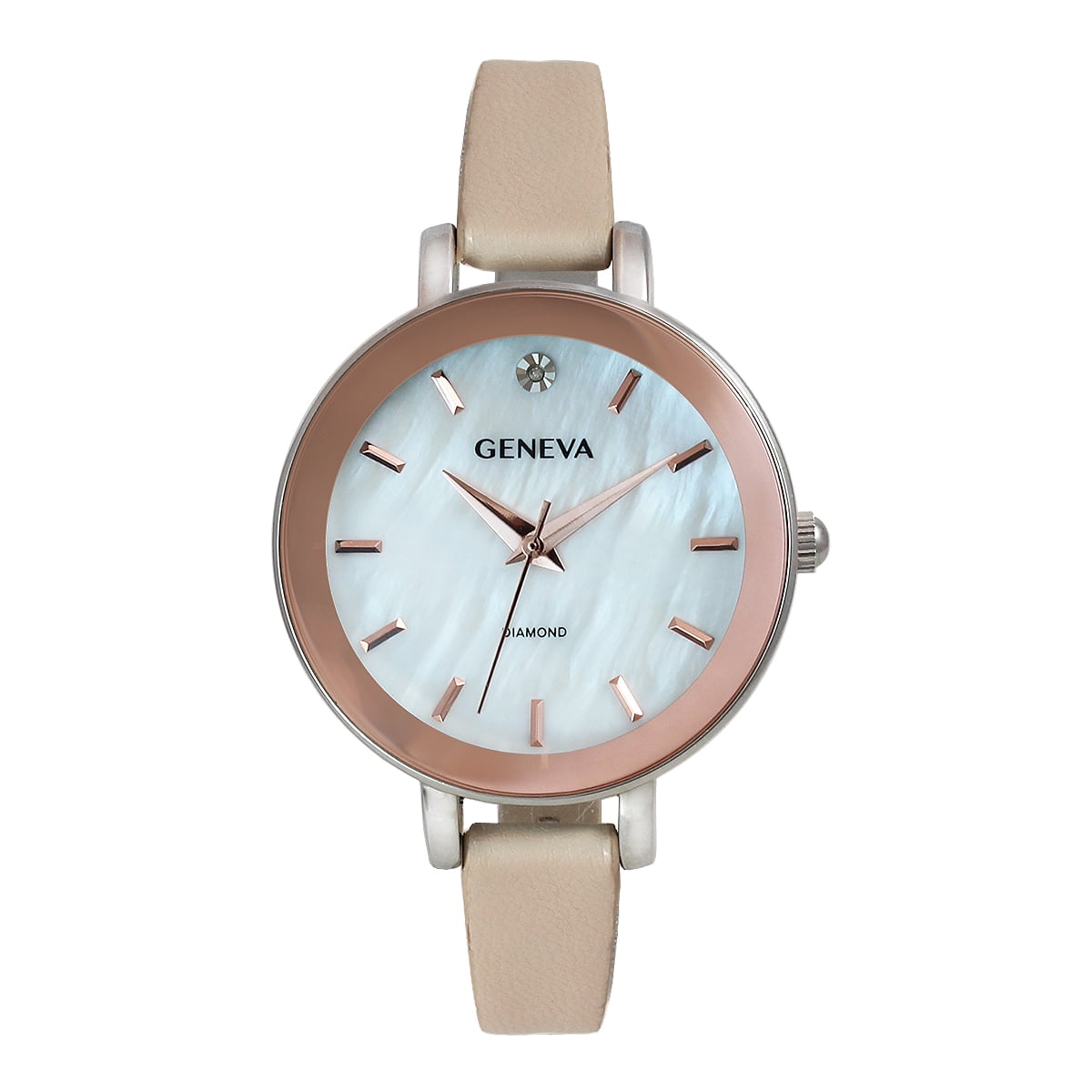 Geneva Ladies Genuine Diamond Dial 34mm Silver Tone Genuine 