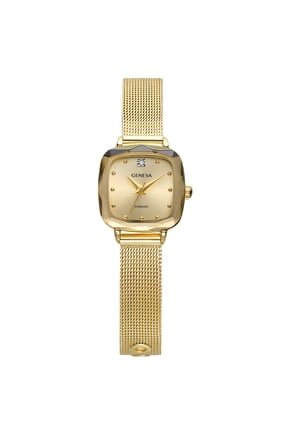 Ladies Gold Tone Tone 22mm Genuine Diamond Faceted Bezel Adjustable Mesh Watch