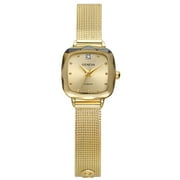 Geneva Ladies Gold Tone Tone 22mm Genuine Diamond Faceted Bezel Adjustable Mesh Watch