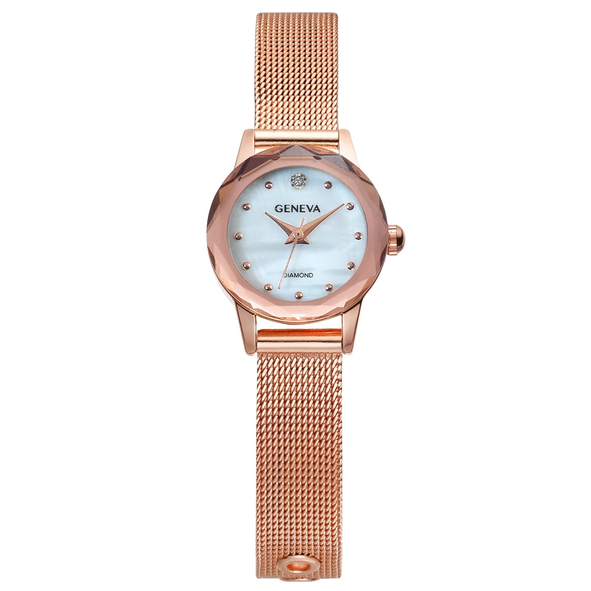 Geneva Ladies Rose Gold Tone 22mm Genuine Diamond Faceted Bezel