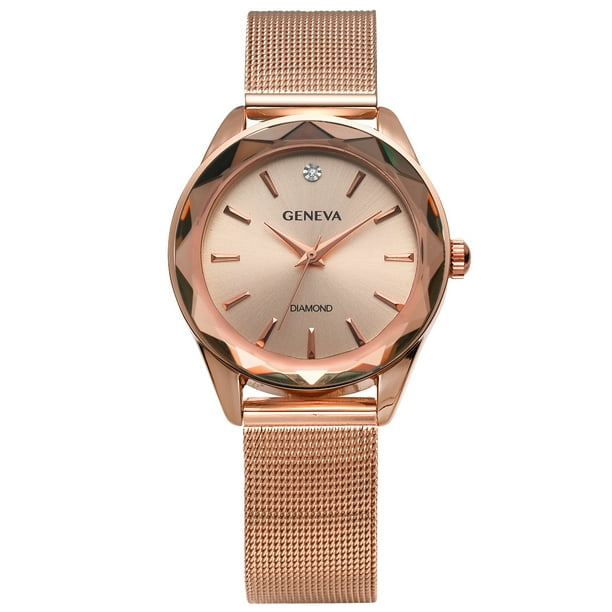 Geneva Ladies Rose Gold Tone 34mm Genuine Diamond Faceted  display picture 3