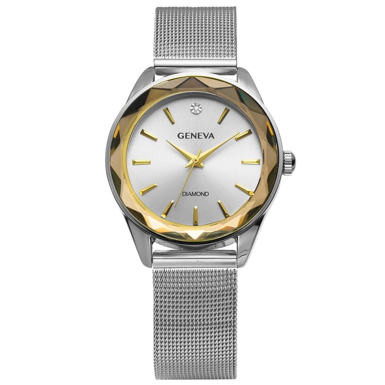 Geneva Ladies Silver Tone Tone 34mm Genuine Diamond Faceted  display picture 1