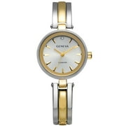 Geneva Ladies Two Tone Tone 31mm Genuine Diamond Metalized Glass Bezel Adjustable Bangel Watch