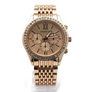 Geneva Luxury Rhinestone Bezel Round Analog Quartz Wrist Watch Rose Gold