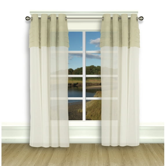 Geneva Pleated 2-Tone Grommet Panel 52x72 Linen/Ivory