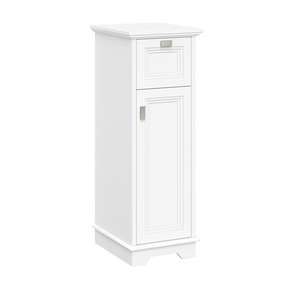 RiverRidge Geneva Single Door Narrow Bathroom and Laundry Storage Cabinet with Drawer and Adjustable Shelf - White