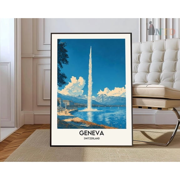 Geneva Switzerland Poster, Lake Geneva City Wall Art