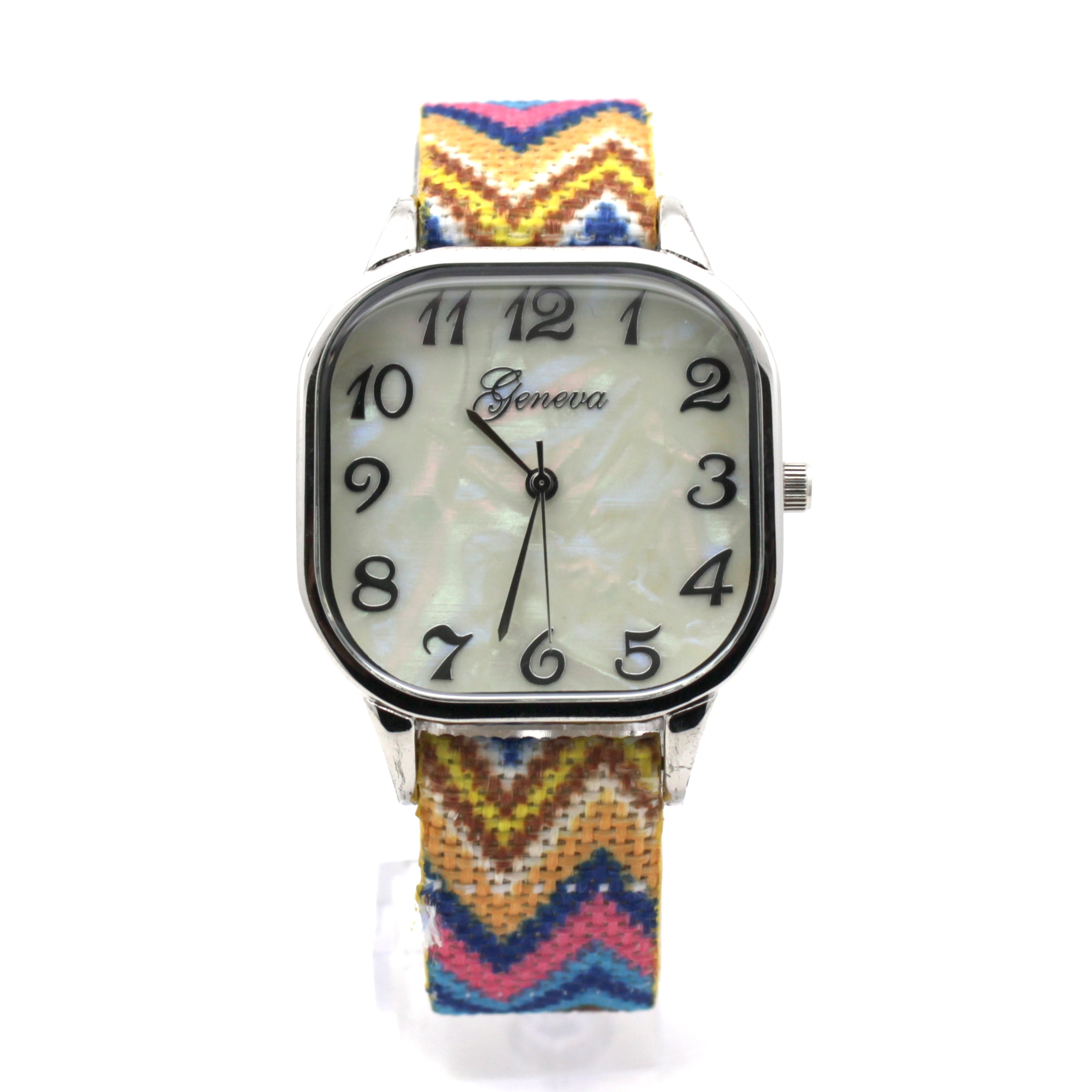 Geneva Tribal Pattern Weave Buckle Band Rectangle Analog 