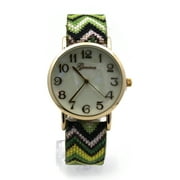 Geneva Tribal Pattern Weave Buckle Band Round Analog Wrist Watch Gold Green