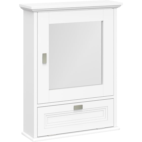 Wall Medicine Cabinet with Mirror, Soft-Close Hinges, Inset Multi-Layered Raised Panel Dropdown Door, Storage Compartment, & Interior Adjustable Shelf