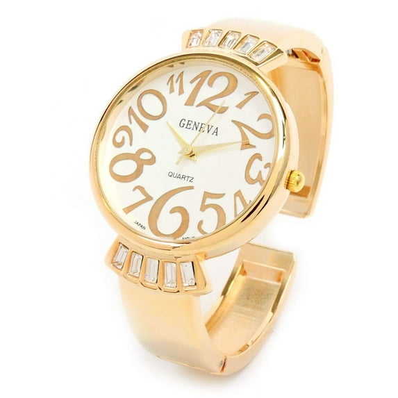Geneva Women's Gold Metal Bangle Cuff Wristwatch, Gold