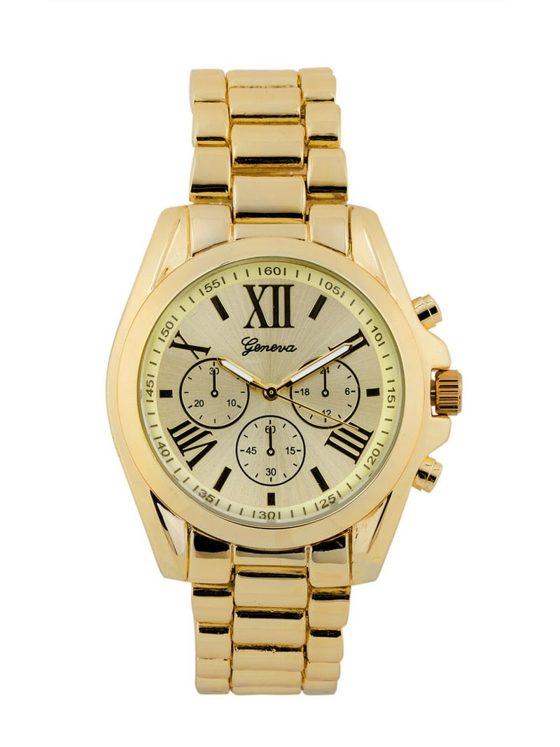 Geneva Yellow Gold Tone Classic Men's Faux Chronograph