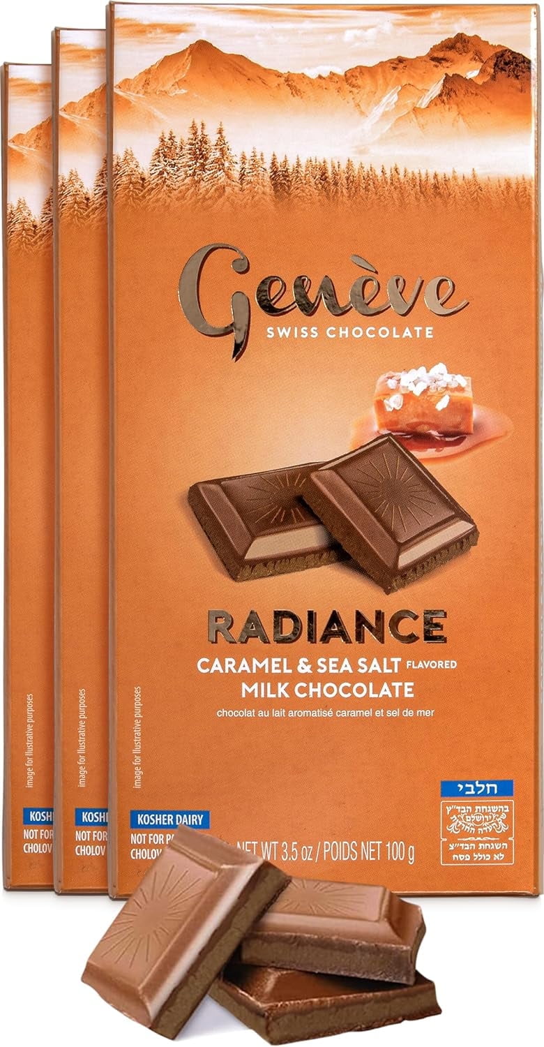 Geneve Radiance, Caramel & Sea Salt Milk Chocolate, 3.5oz (3 Pack) | Rich & Creamy Swiss Chocolate | All Natural | Certified Kosher