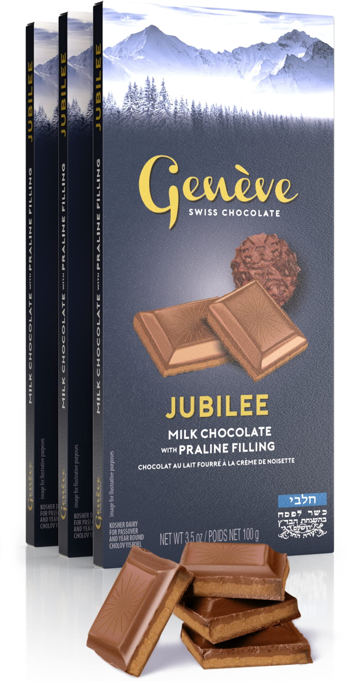 Geneve Swiss Milk Chocolate with Praline 3.5oz (3 Pack) | Rich & Creamy ...