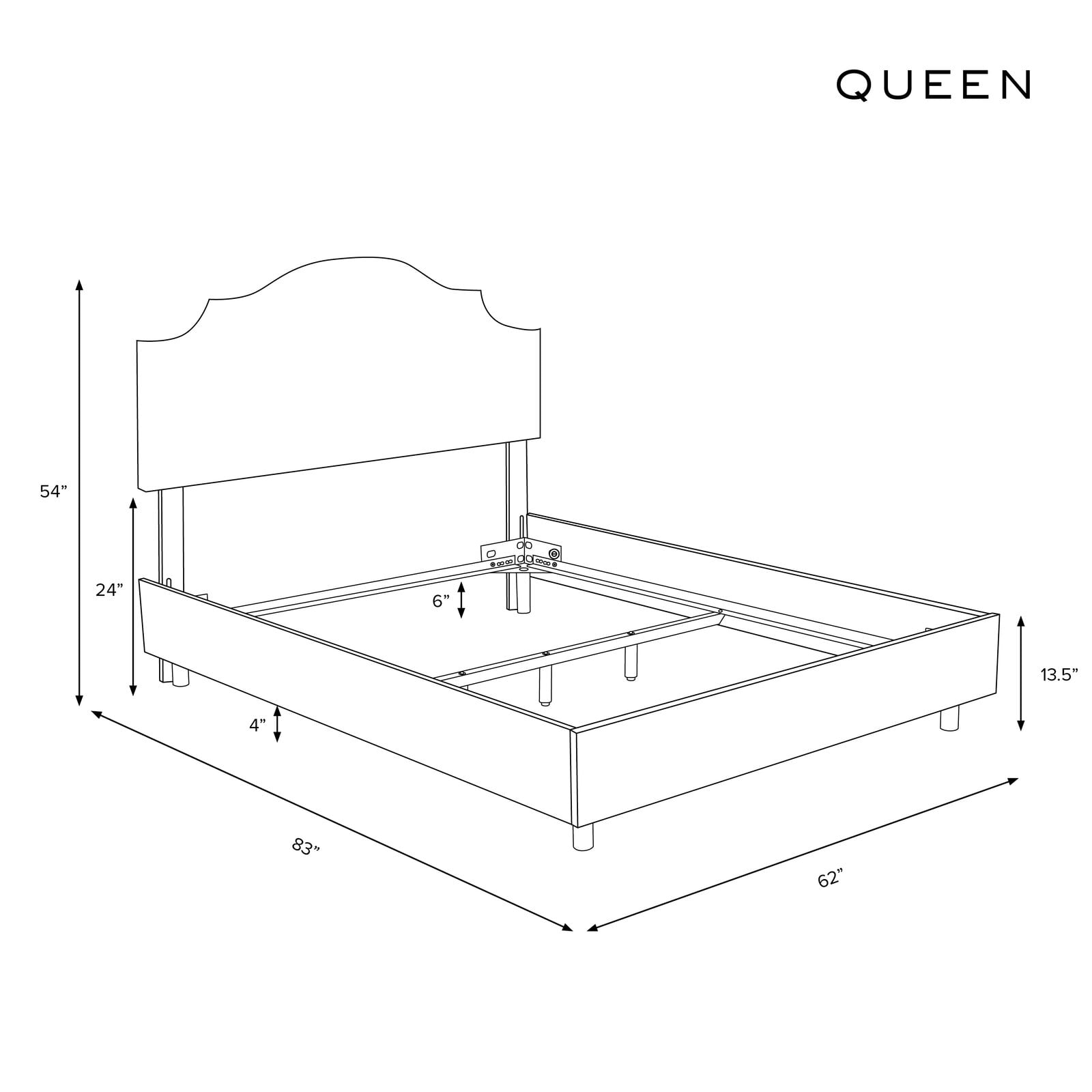 Genevie Upholstered Standard Bed, Clearance from Floor to Underside of