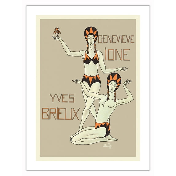 Genevieve Ione and Yves Brieux - Acrobatic Dancing - Vintage Dance Poster by Genevieve Ione c.1025 - Bamboo Fine Art 290gsm Paper (Unframed) 12x16in