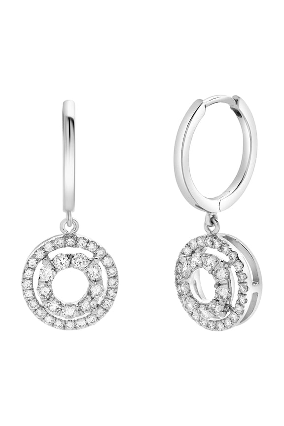 Genevieve Pave Round Diamond Drop Huggie Hoop Earrings in 14K Gold