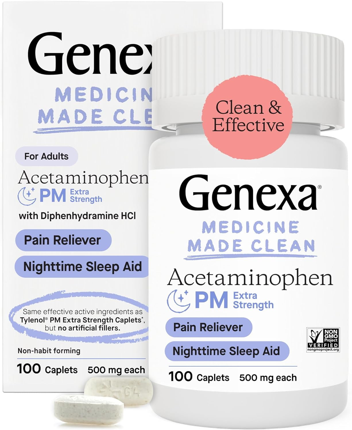 Genexa Acetaminophen PM 500mg Extra Strength for Adults PM Pain