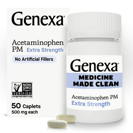 Genexa Extra Strength Pain & Fever PM Acetaminophen & Sleep Aid Caplets, 50 Count