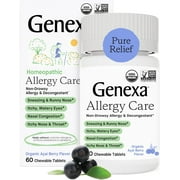 Genexa Allergy Care for Adults | Non-Drowsy, Allergy & Decongestant Relief | Delicious Organic Acai Berry Flavor | Homeopathic Remedy Made Clean | 60 Chewable Tablets