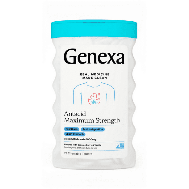 Genexa Antacid Maximum Strength Tablets, Calcium Carbonate Acid Reducer, 72 Ct
