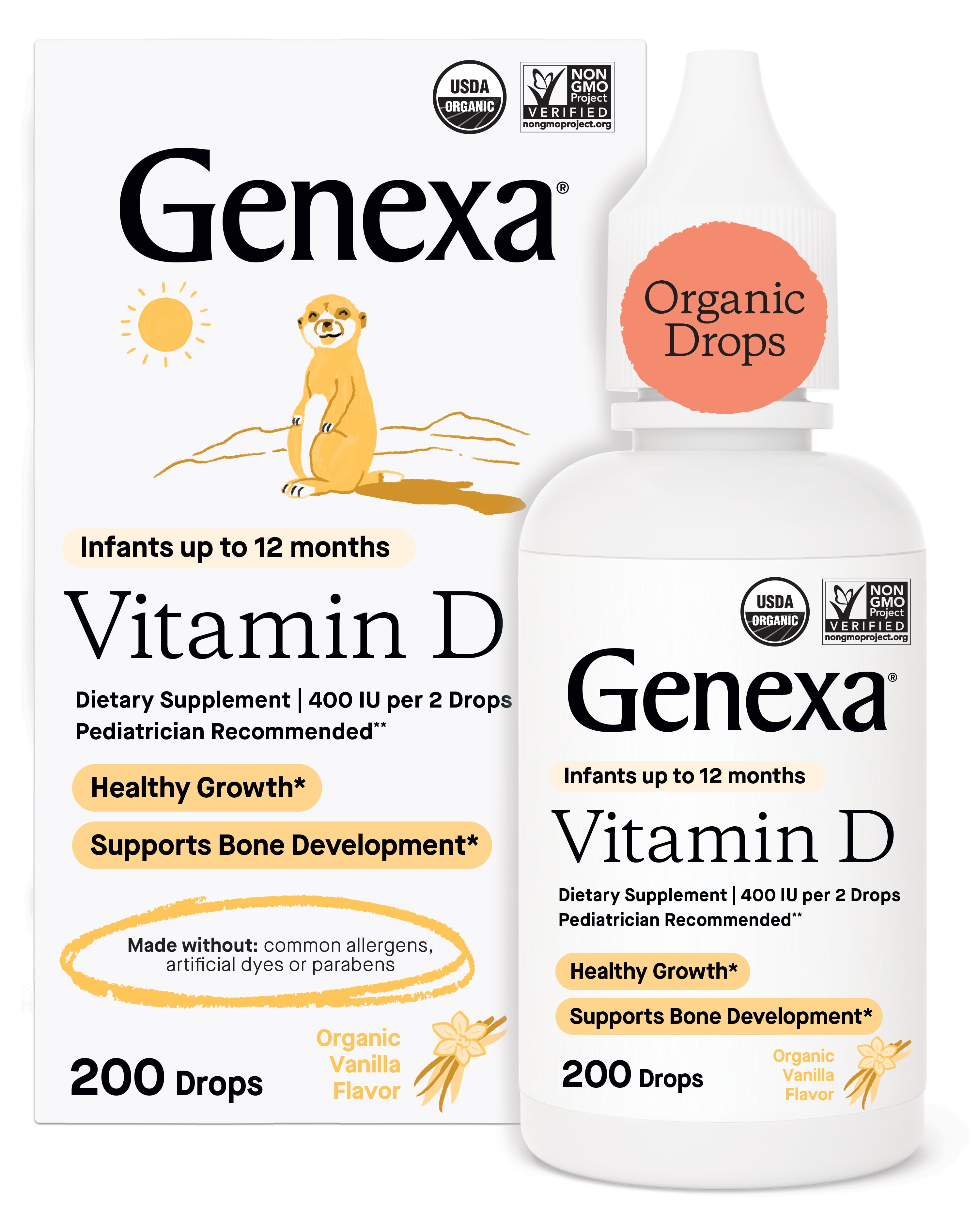 Genexa Baby Organic Vitamin D Drops, Zero Artificial Additives, 200 Drops