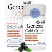 Genexa Cold Crush | Multi-Symptom Cough & Cold Relief for Adults | Delicious Organic Acai Berry Flavor | Certified Organic & Non-GMO | Homeopathic Remedy Made Clean | 60 Chewable Tablets