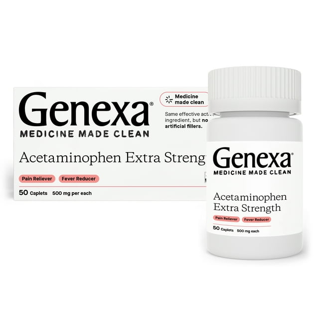 Genexa Extra Strength Acetaminophen Pain Relief & Fever Reducer Caplets, 500 mg, 50 Ct