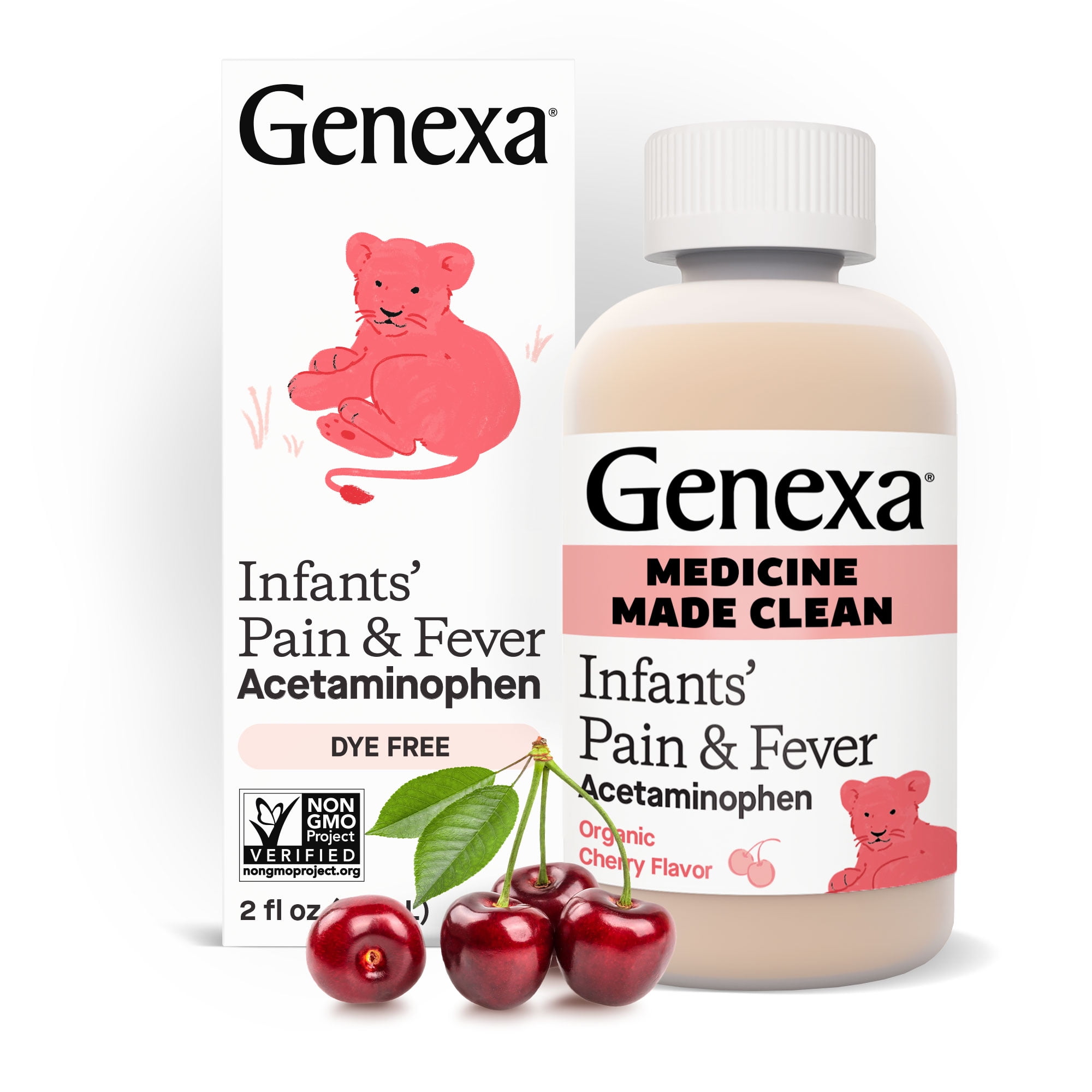 Genexa Infants Clean Pain & Fever Acetaminophen, Dye Free, Organic Cherry, 2 fl oz
