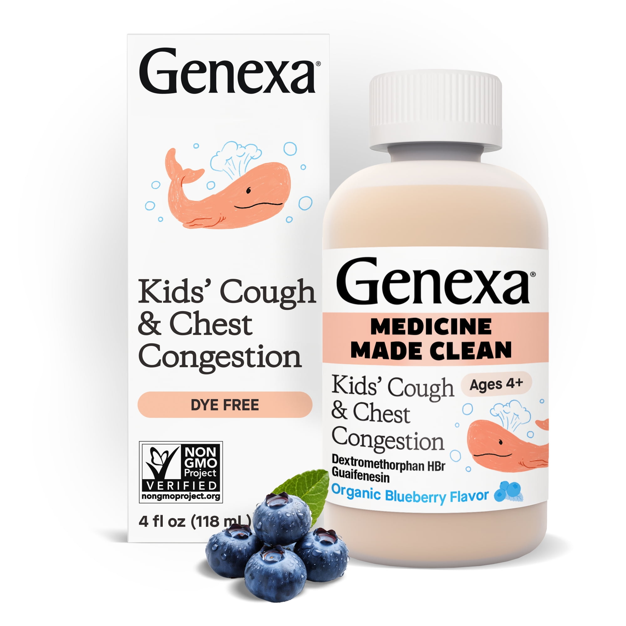 Genexa Kids Clean Cough & Chest Congestion Medicine, Dye Free, Organic Blueberry, 4 fl oz