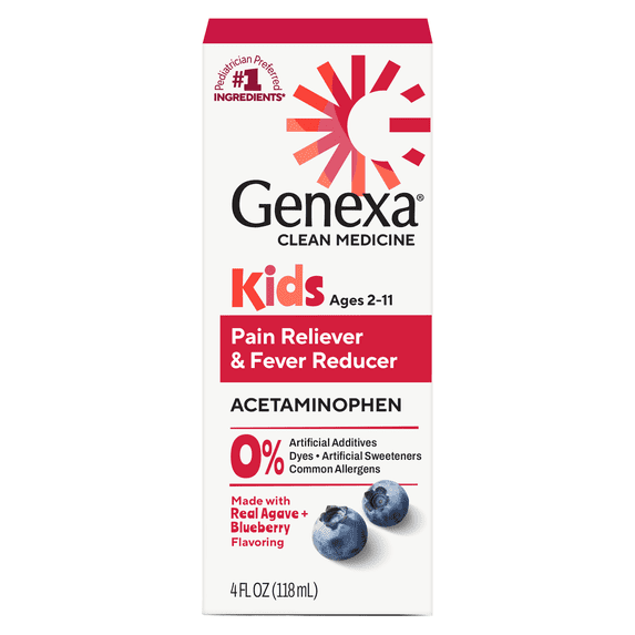 Genexa Kids’ Clean Pain & Fever Acetaminophen, Dye Free, Organic Blueberry, 4 fl oz