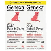 Genexa Kids' Pain & Fever Oral Suspension Medicine for Children 2-11 Years Old, (Acetaminophen,160 mg per 5 mL) Organic Cherry Flavor, 2 x 4 FL.OZ (118 ml) - Twin Pack