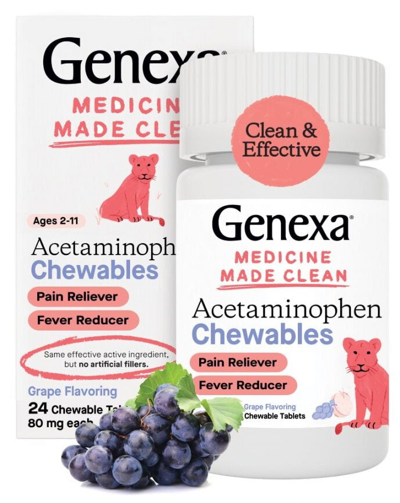 Genexa Kids’ Pain and Fever Reducer, Childrens Acetaminophen, Dye Free