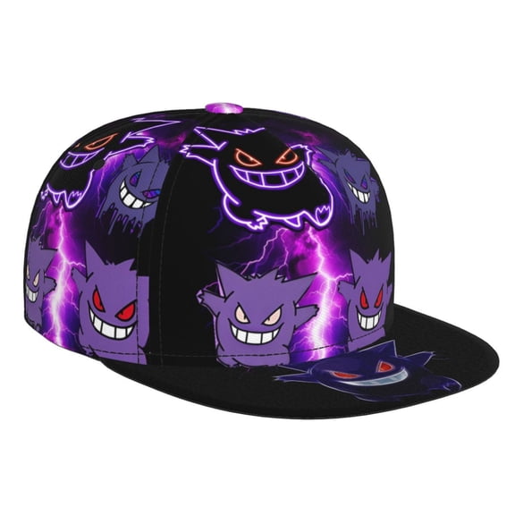 Gengar Baseball Cap For Men, Women & Kids, Classic Flat Brim Hat Hip Hop Trucker Hat Adjustable Snapback Hat