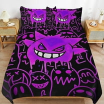 Gengar Bed Duvet Cover Microfiber Bedding Sets 3D Printed Lightweight 3 Piece Comforter Sets, 1 Duvet Cover And 2 Pillow Shams for Kids Boys Girls 86"x70"