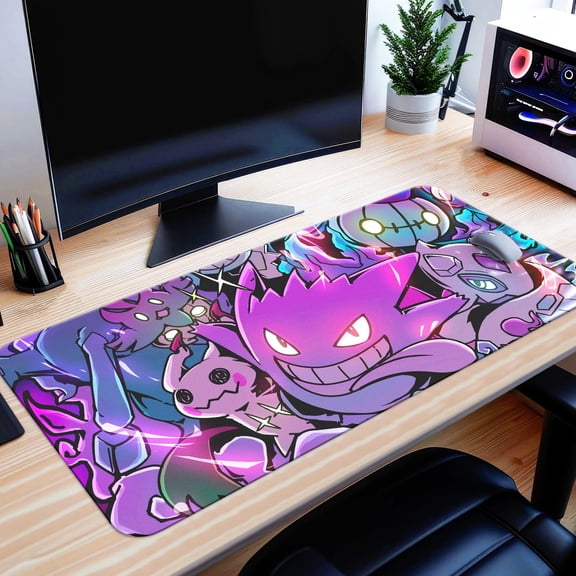 Gengar Desk Mat Ghost Mouse Pad Large Gaming Mouse Pad, Gengar Keyboard Pad Ghost Type Playmat Desk Decor Gift - 60x30