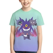 Gengar Family Youth Unisex T-Shirt Crewneck Short Sleeve Double-Sided Print Cartoon Tee Shirts Top For Boys Girls Kid Teen X-Small
