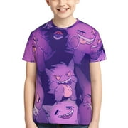 Gengar Game Youth Unisex T-Shirt Crewneck Short Sleeve Double-Sided Print Cartoon Tee Shirts Top For Boys Girls Kid Teen X-Small