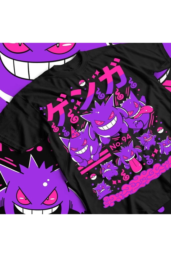 Gengar Ghost Shadow Streetwear Graphic Tee, Cotton Unisex Anime Style T-Shirt