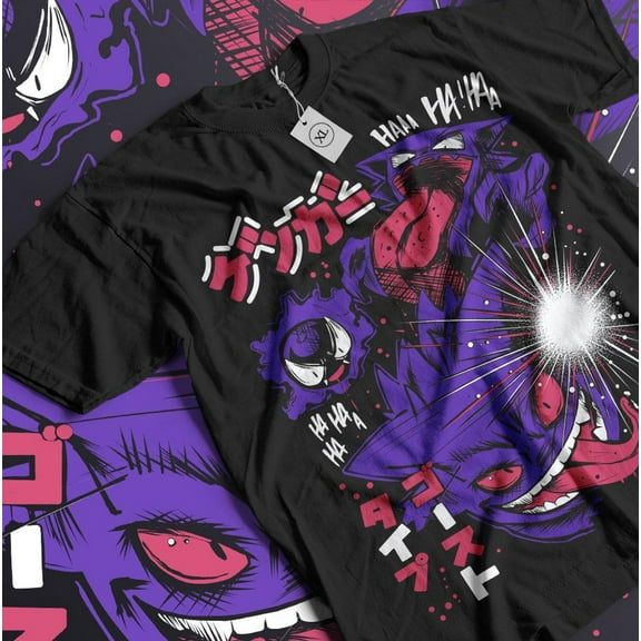 Gengar Ghost T-Shirt, Anime Manga Japan Shirt,Black color,size XL