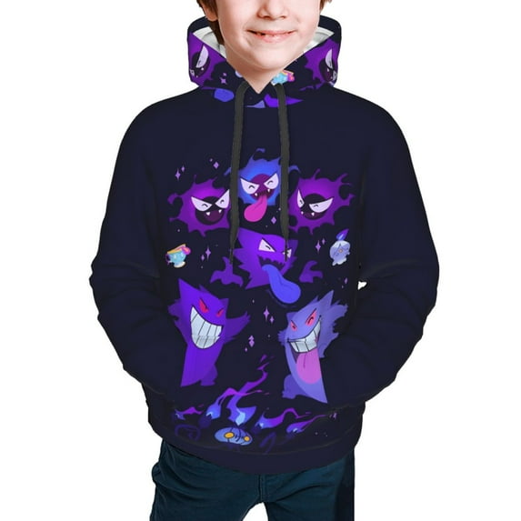 Gengar Hoodies Pullover For Boys Girls 3d Printed Hooded Sweatshirt Long Sleeves X-Large
