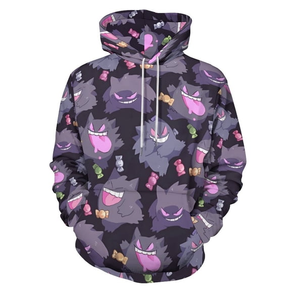 Gengar Hoodies for Men Women 3D Print Pullover Novelty Hooded Sweatshirt Hoodies with Big Pockets 3XL